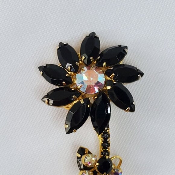 Juliana D&E Brooch Jet Black AB Flower Vintage Delizza Elster Designer Jewelry - Picture 7 of 16